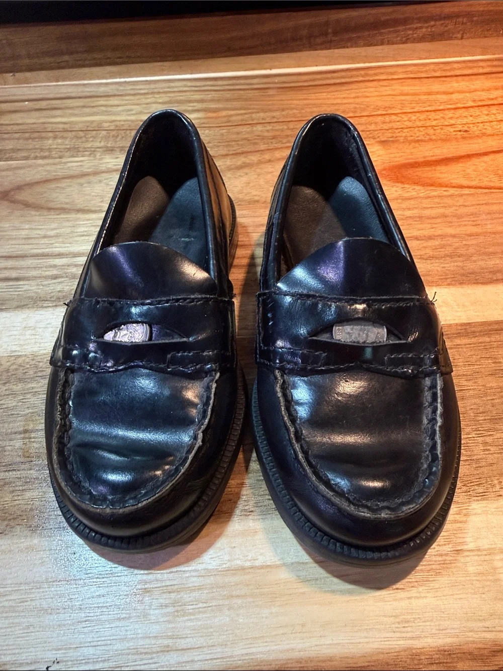 Kids Classic Black Leather Loafers size 12 little kids